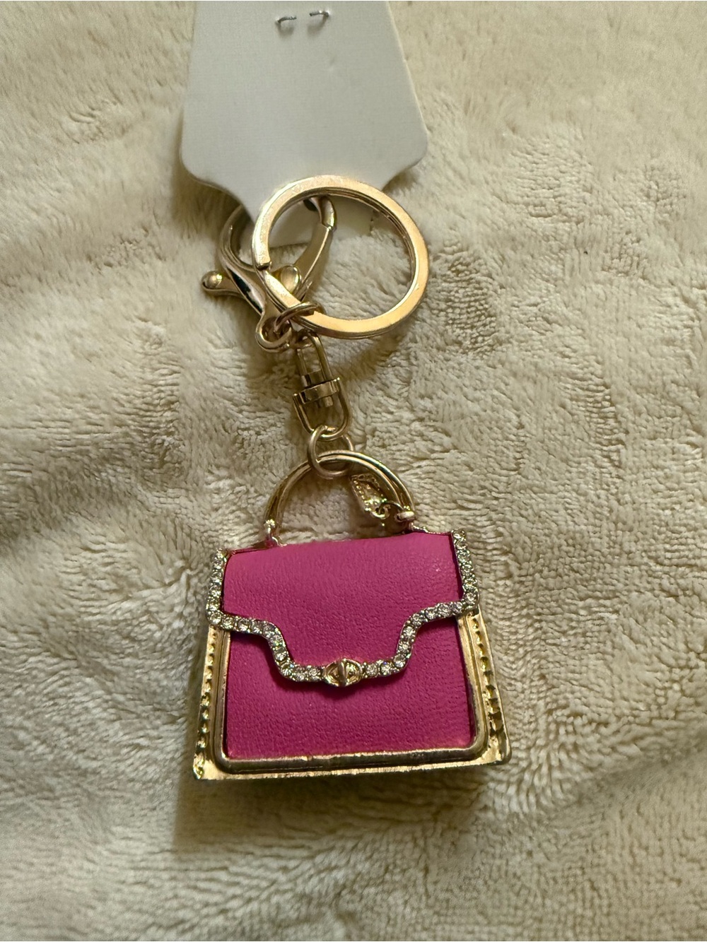 Fashion Jewelry Gold Tone Hot Pink Handbag Key & Card Holder Charm